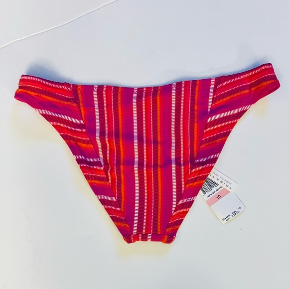 TRINA TURK Marai Ruffle Top & Hipster Bottom Bikini Set / Pink Stripe, Size 10 - Picture 5 of 13